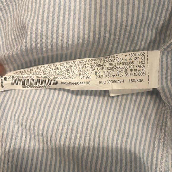 Zara into the classics blue pinstripe cotton long sleeve button down shirt XS - Picture 5 of 5